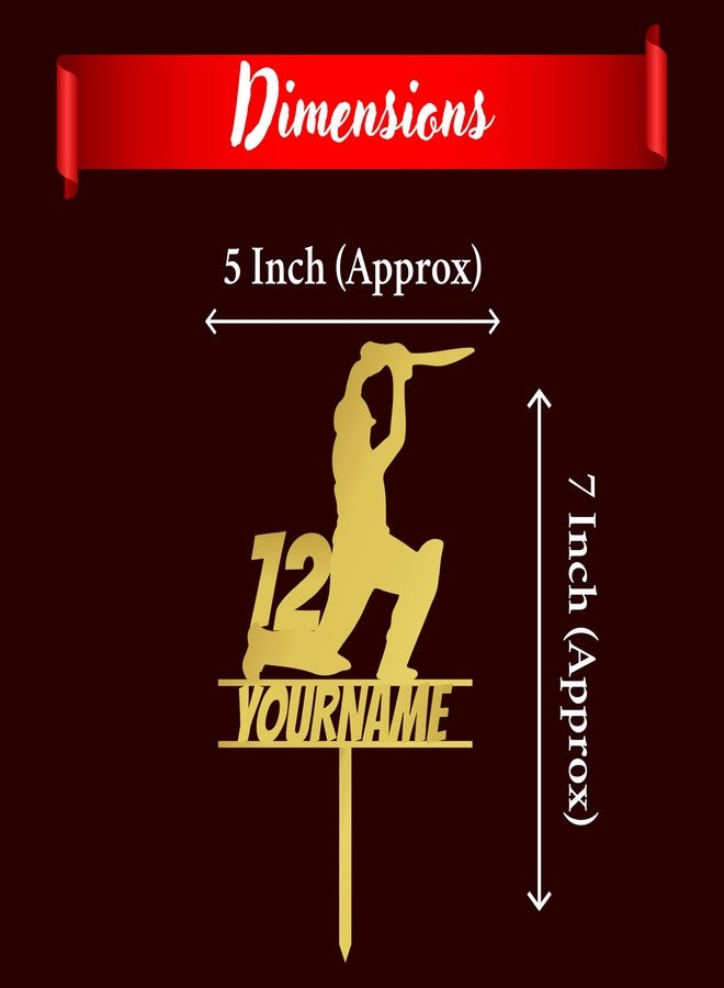 Yellow Nuts Personalised Cricket Cake Topper For Birthday Acrylic Golden Sports Theme Boys Mens Girls Wedding Anniversary Props Cake Decor Decoration (Style 1) - Image 3